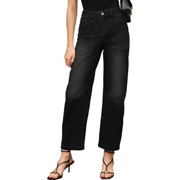 Womens Baggy Wide Leg Denim Jeans High Waisted Ankle Casual Versatile - Picture 2 of 6